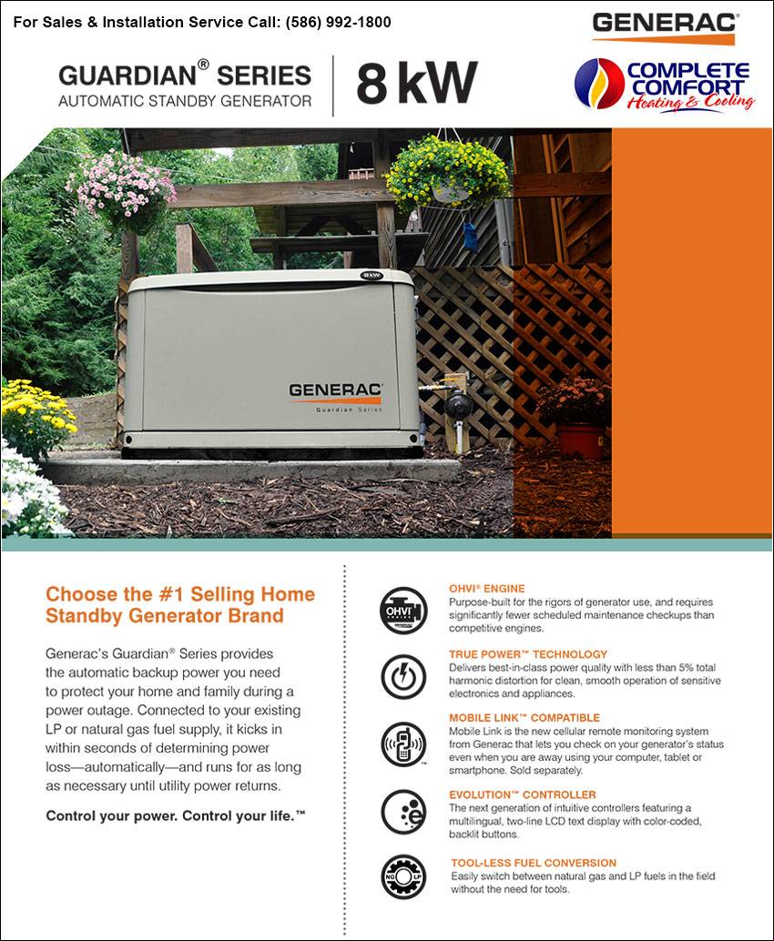 GENERAC-Guardian Series Residential Generator 8kW-Complete Comfort Heating & Cooling-Macomb, MI